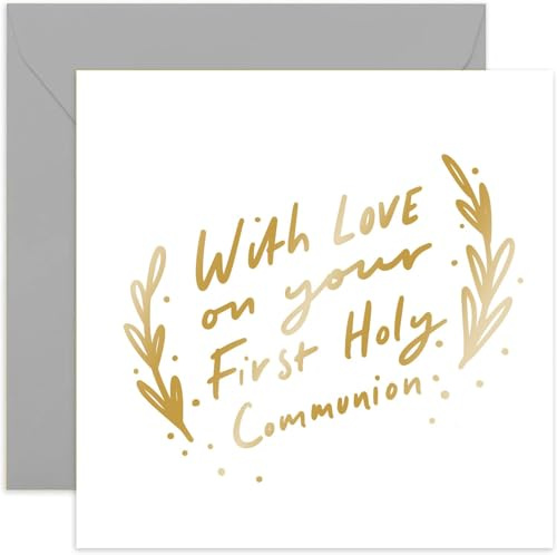 Old English Co. First Holy Communion Card for Girls and Boys - Gender Neutral Card for Kids Adults - Congratulations Card for Grandson, Granddaughter, Son, Daughter, Family | Blank Inside Envelope