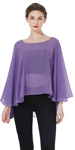 BEAUTELICATE Stola Coprispalle Elegante Chiffon Donna Scialle Mantellina Poncho Chiffon Estiva per Cerimonia Sposa Damigella Matrimonio Festa (Lavanda)