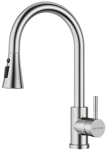 BLYLUND Kitchen Taps Mixer with Pull Out Sprayer, Swivel Single Handle High Arch Pull Down Sink Faucet Stainless Steel Kitchen Mixer Taps for Sinks, Brushed Nickel