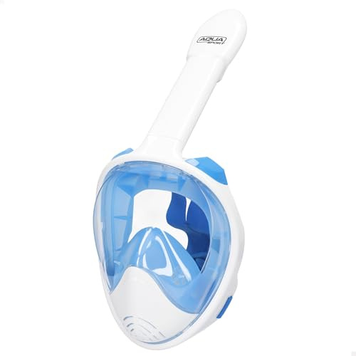 AKTIVE Pro AQ Máscara de Buceo, Ajustable, Libre de látex, Hipoalergénica, Antisalpicaduras, 2 Colores, Azul, Blanco, Envío Aleatorio, Soporte para cámara, Red Transporte, +12 años (54246)