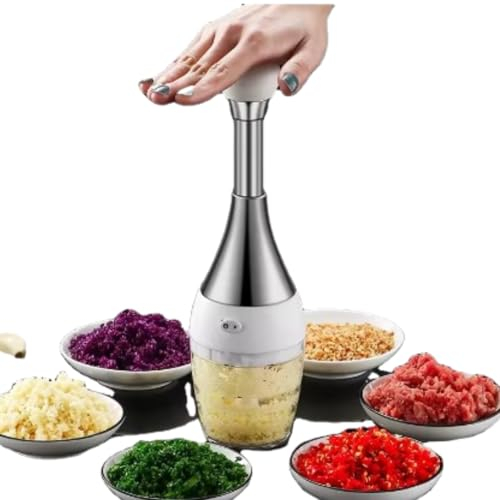 Tritatutto Chopper Manuale Cucina Pressione Doppia Lama Acciaio Plastica Resistente Per Verdure Frutta Formaggi stagionati Aglio Cipolla Noci Altro Ancora Con filtro Liquidi.