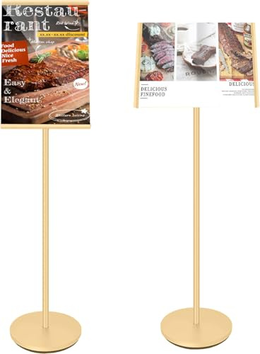 KEBMCHN Soporte de Pie A3 para Carteles, Exhibidor Publicitario e Informador, Ideal para Presentaciones de Clientes, Negocios y Eventos, Estructura Vertical Estable, Color Dorado