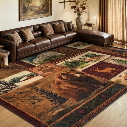 ASPMIZ Rustic Area Rugs 6x9, Western Rugs for Living Room, Bedroom, Brown