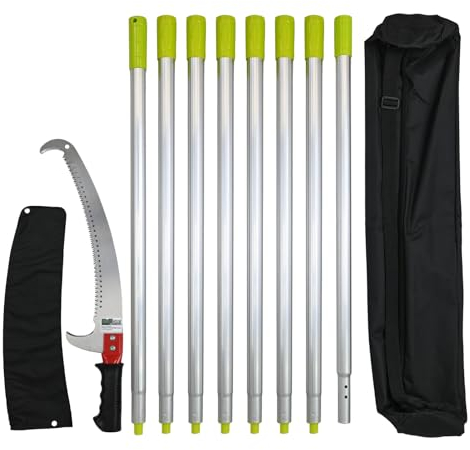 TRUTZHOLM Astsäge mit Stiel 6,5m Teleskopsäge mit Doppelhakensägeblatt Klinge aus Stahl beidseitig gezahnt Zähne 3-fach geschärft Teleskopstangen aus Aluminium Baumsäge inkl. Tragetasche (6,5 m)