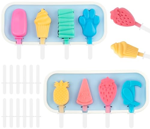 2 Pezzi Stampi del gambo del gelato Stampi del ghiaccio del silicone del fumetto fai da te con coperchio per i bambini adulti Stampi del ghiaccio dell'acqua contiene 12 gambi riutilizzabili BPA Free