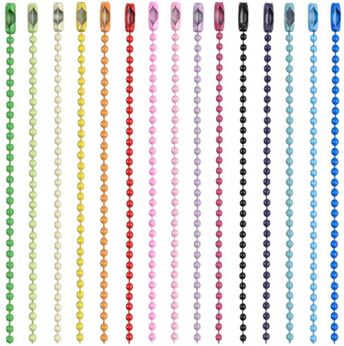 BLMHTWO 150PCS Ball Chains for Craft,Ball Chain Connector 15 Colors 2mm Stainless Steel Chain for Jewellery Making Keychain, Hangtag