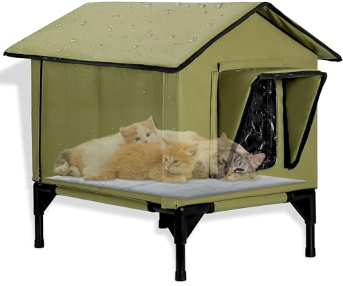 Outdoor Cat House, Waterproof Insulated Cat Kennel with Elevated Base, Large Winter House for Indoor Outdoor Cats and Small Dogs, Feral Cat Shelter for Multiple Cats