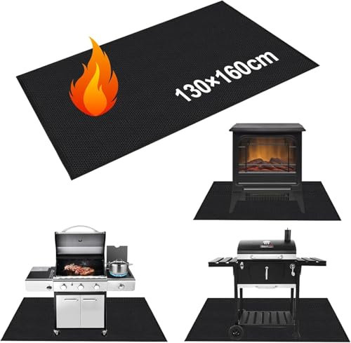 WOCVRYY - Alfombra de barbacoa (130 x 160 cm, alfombra para barbacoa, suelo al aire libre, plegable, alfombra antifuego, barbacoa, reutilizable, fácil de limpiar, impermeable, alfombra ignífuga para