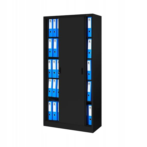 Jan Nowak Armoire de Bureau SD001 Armoire Métallique à Portes coulissantes tôle d'acier étagères revêtement en Poudre verrouillable 185 cm x 90 cm x 40 cm Noir