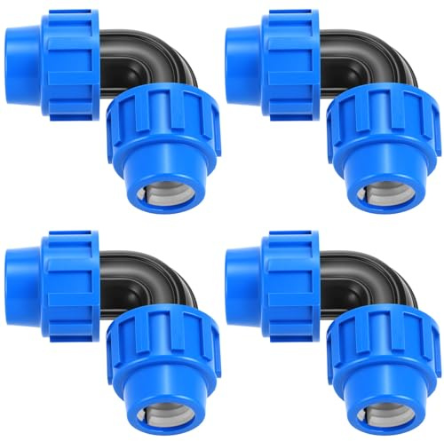 QWORK® 4 Piezas codo de compresión 25mm, 90° plástico conectores de tubos PE, para uso en interiores y exteriores