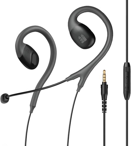 Middle Rabbit Auriculares abiertos S6 con micrófono, auriculares abiertos con cable para computadora portátil, sobre la oreja, gancho para la oreja, control en línea, perfectos para llamadas