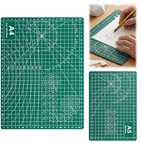 2 Pcs Cutting Mat, A4 & A5 Double-Sided Self Healing Cutting Mat, PVC Craft Board for Quilting, Sewing, Scrap Booking, Fabric & Paper Craft - Green