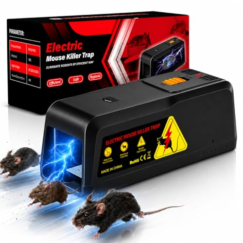 Trappola per Topi Elettrica,VoltGuard Trappole per Topi Potente Tensione da 2800V per uccidere i topi all'istante per Casa Hotel Garage-Efficace sui Grand & Piccolo Topo (Nero)