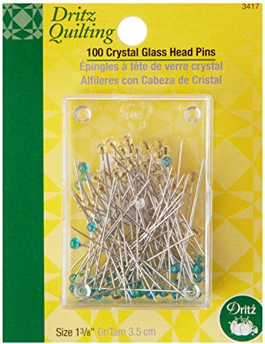 Dritz Quilting 3417 Crystal Glass Head Pins, 1-3/8-Inch (100-Count), Blue and Yellow