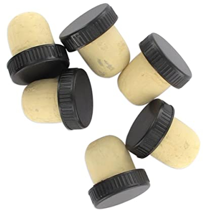 Fackelmann 05700 Lot de 6 bouchons de liège, bouchons en liège, bouchon pour bouteilles de vin, Liège, Rouge, Jaune, Noir, Gris, Blanc, 2,8 x 2,9 x 2 cm