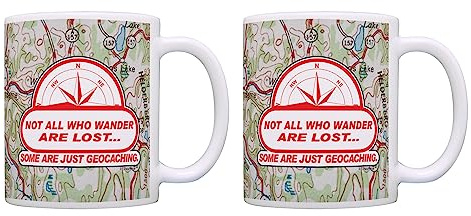 ThisWear Geocaching Gifts Not All Who Wander are Lost Geocachers 2 Pack 11oz Ceramic Coffee Mug Set