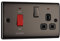 BG Electrical Cooker Switch with Socket and LED, Cooker Control Unit, Control Socket, Double Pole, Raised Profile, Round Edges, Nexus Metal, Black Nickel, 45A, NBN70B