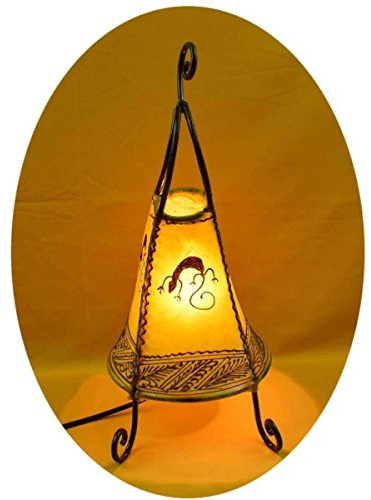 orientale lampada a stelo marokkanische Henna lampada Pelle lampada da tavolo lampada da terra piantana Orient Coq Gecko 40 cm, Gelb, Höhe x Breite x Tiefe: ca. 40 cm x 18 cm x 15 cm, E14