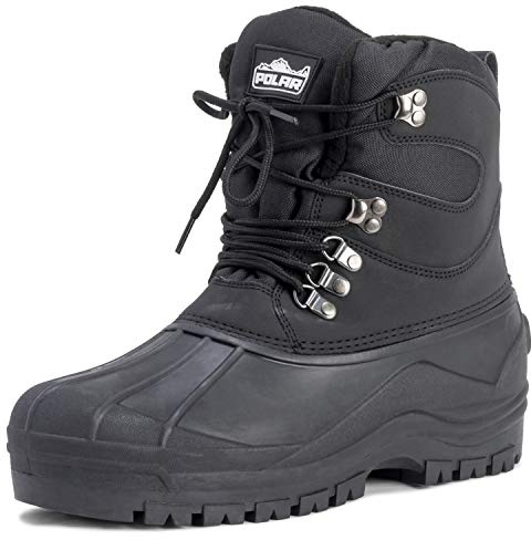 Polar Herren Short Nylon Mit Overlay-Netz Ente Wasserdicht Sole Schnüren Winter Schnee Stiefel - Schwarz - UK8/EU42 - YC0439