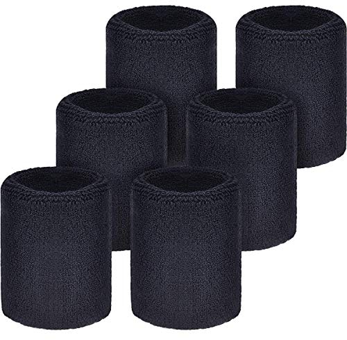 WILLBOND Schweißbänder Armbänder für Fußball Basketball Laufen Athletic Sport Schwarz, Einheitsgröße , 6 Stück (1er Pack)