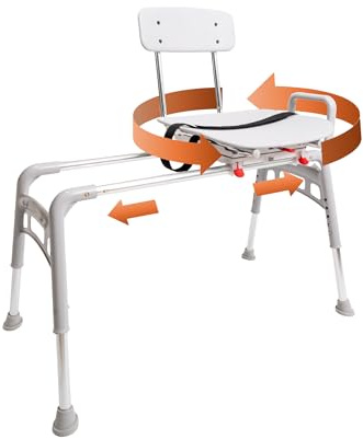 Eagle Health Supplies Sliding Shower Chair Tub Transfer Bench with Swivel Seat, FSA/HSA Eligible, Height Adjustable Shower Benches for Inside Shower, Ergo Shower Seat for Elderly and Disabled, 78668
