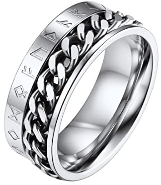 Anello anti stress da uomo 64,Anelli vichinghi in acciaio inossidabile,Gioielli Anello girevole,Regalo per ragazzi, 64, Metallo, Nessuna pietra preziosa