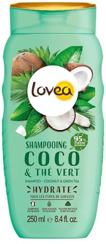LOVEA - Shampooing - Coco & Thé Vert - Nettoie & Hydrate Intensément - Cheveux Tous Types - 95% D'Origine Naturelle - Sans Silicone - Sans Sulfate - Fabriqué En France - 250 ml
