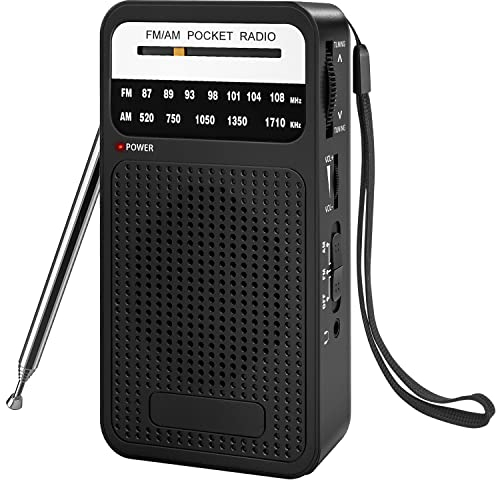 Taschenradio Batteriebetrieben FM/AM, Kleines Radio mit Eingebautem Stereolautsprecher/Kopfhöreranschluss, Tragbare Radios mit AA-Batterieleistung zum Wandern, Joggen und Camping(Schwarz)