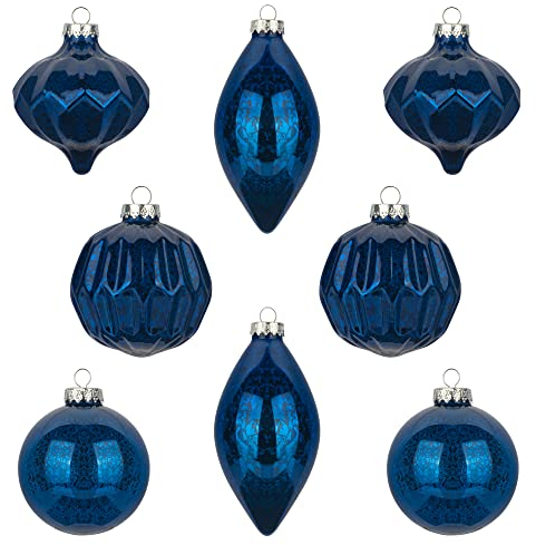 KI Store weihnachtskugeln Blau Glas 8 Stücke Ornamente für Weihnachtsbaum Christbaumkugeln Gold Glas Weihnachtsdekoration Kugeln
