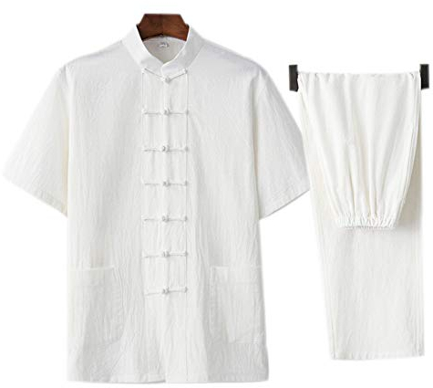 Tai Chi Kleidung Männer Frauen Jungen Damen grau, Traditionelle Chinesische Kampfkunst Wing Chun Boxen Karate Leinen Taekwondo Kleidung Uni (Weiß 170CM)