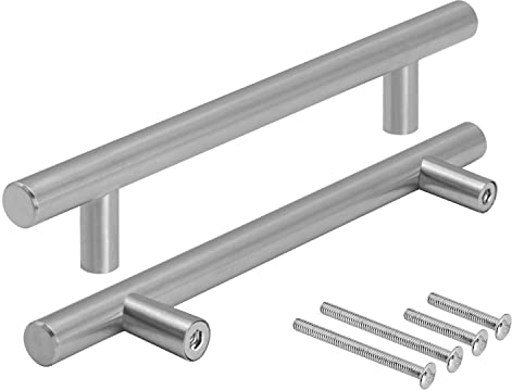 Stahlia 5 Stück Möbelgriffe echt Edelstahl gebürstet Lochabstand 96mm Ø 12mm Schrankgriffe Wohnzimmer Möbel Bad Möbel Küchengriffe Schränke Schubladengriffe Relinggriff Inkl. Schrauben