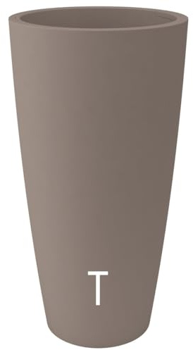 Nicolì Vaso Alto Style 36x70 cm – Vaso Decorativo da Interno ed Esterno in Plastica Resistente –Vaso per Piante da Interno con Sottovaso Estraibile – Vasi da Esterno Moderni per Fiori e Verde -Tortora