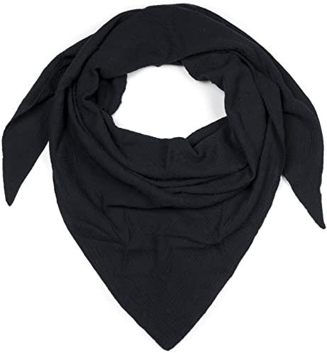 styleBREAKER foulard triangolare in mussola da donna in 100% cotone | foulard tinta unita morbido e leggero | sciarpa alla moda per tutte le stagioni - Made in Italy, 196 x 84 cm, Nero