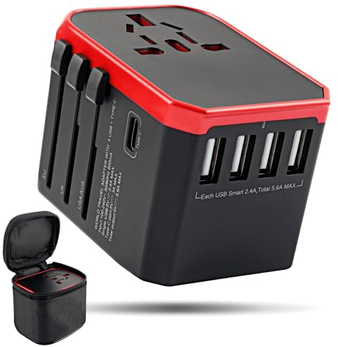 Reiseadapter Weltweit, Weinsamkeit Internationaler Steckdosenadapter mit 4USB, 1USB-C, 1AC Steckdose, Reisestecker Adapter Weltweit für Deutschland USA England Italien Australien