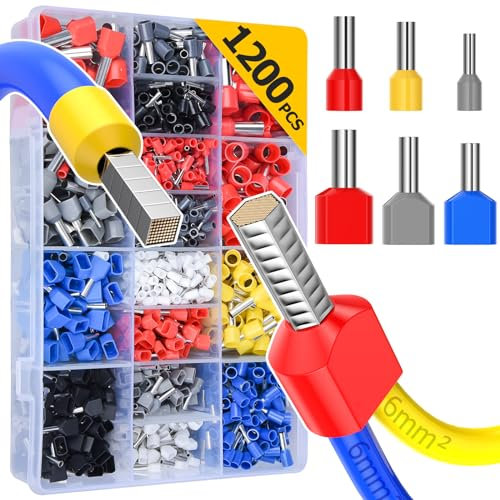 Terminales eléctricos, 1200 terminales eléctricos Preciva, 300 terminales de dos hilos más 900 terminales de un solo hilo, adecuados para engarzar bricolaje e industrial