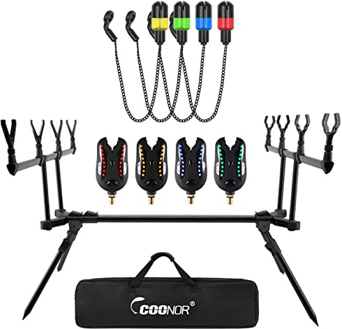 Carp Fishing Rod Holder,HUIOP Adjustable Retractable Carp Fishing Rod Stand with LED Bite Alarms