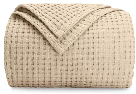 Comfy Cubs Waffle Blanket King, 274 cm x 229 cm - Lightweight & Breathable, 100% Cotton Blanket - Soft Waffle Weave for All Seasons - Luxurious & Cozy Layer for Couch, Sofa, or Bed - Sand