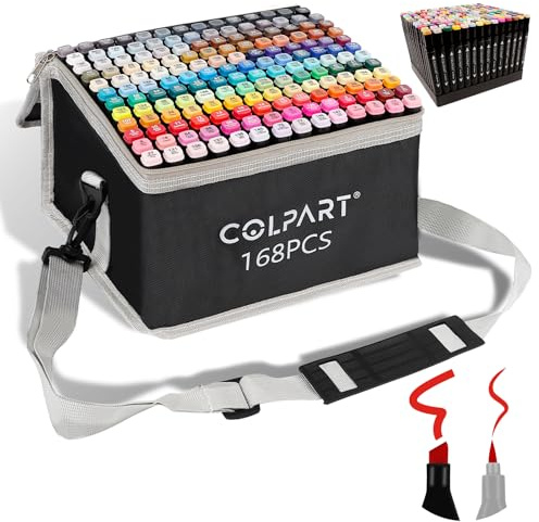 colpart 168Farben Alkohol Filzstifte Permanenter Marker Set für Manga, Design, Malerei, Zeichnung, Brush Twin Marker Stifte zum Zeichnen und Malen für Kinder und Erwachsene…