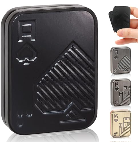 Bufccy Fidget Slider, Relieve Stress Anxiety Hand Spinners Toy (Black A) | Magnetic Metal Haptic Poker Push Card, Fidget Clicker for ADHD, Fidget Toys Adults for Teens, Boyfriend, Husband and Father
