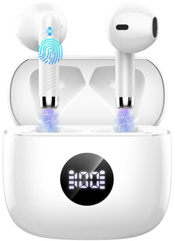 Wireless Earbuds, Bluetooth 5.4 Headphones in Ear with 4 ENC Noise Cancelling Mic, Bluetooth Earbuds 40Hrs Playtime, Wireless Earphones HiFi Stereo Deep Bass, IP7 Waterproof USB-C Fast Charge White