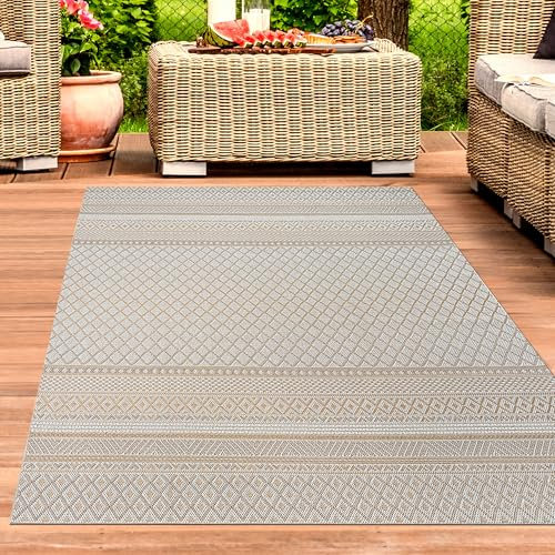 CARPETIA Teppich Wohnzimmer Esszimmer Büro Wintergarten Terrasse Strapazierfähig Pflegeleicht Wetterfest Indoor Outdoor Sisal Optik UV-beständig Schmutzabweisend Beige Gelb 200 x 280 cm
