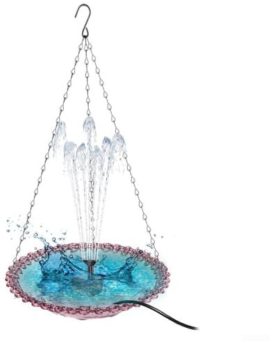 Vasca solare per uccelli, ciotola per acqua potabile con fontana alimentata dal sole, vasche per uccelli all'aperto per prato, cortile, voliera (viola)