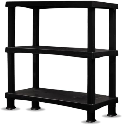 Premium Distribution PD - Plastic Shelving Unit Storage Rack Heavy Duty Freestanding Shelves Garage Shelving System for Home, Shed, Utility Room, Easy Assembly, Waterproof & Sturdy (1x Black, 3 Tier)
