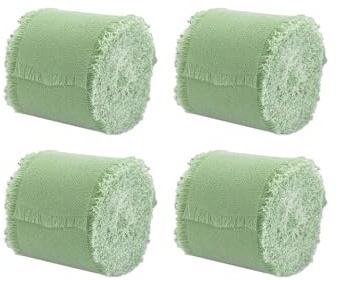 Dstarymnix Cinta de eucalipto verde, Cinta de Gasa, verde salvia, Ideal para bodas, regalos y artículos hechos a mano, cinta chiffon con bordes deshilachados hecha a mano, decorativa de raso