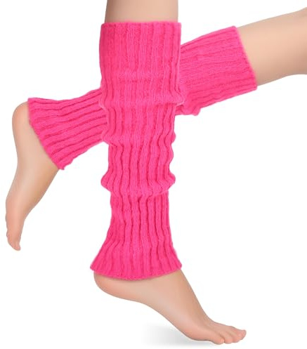 Teaaha 1 Pair Pink Leg Warmers, Polyester Knit Boot Covers for Women, Decorative Warm Leg Sleeves for Dance Boots Costume, 15.35 Inch