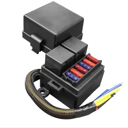 Caja de relés de fusibles eléctricos con ranuras de relé dobles de 80 A y seis soportes de fusibles compatible con coches, camiones, caravanas, barcos y maquinaria todoterreno