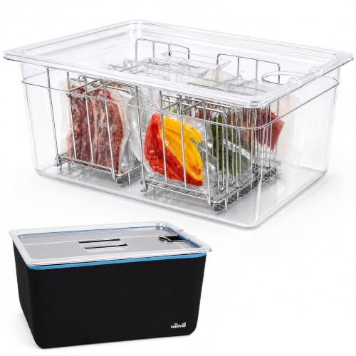26 Quart Extra Large Sous Vide Container with Lid, Include 2 304 Stainless Steel Rack and Insulating Sleeve, Fit for Anova, Joule and Most Sous Vide Cookers & Machines, Sousvide Accessories Kit