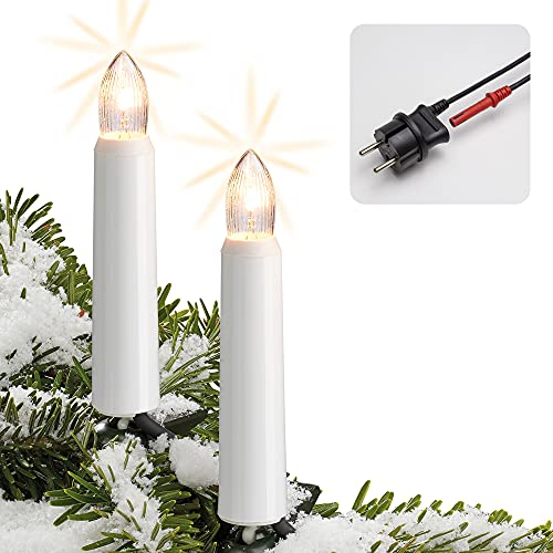 hellum Lichterkette Weihnachtsbaum Made in Germany, Filamente Riffelkerzenkette für außen 20 tlg., Weihnachtsbaum Lichterkette klar, Baumkerzen elfenbein, Kabelfarbe schwarz <59 LM 842012