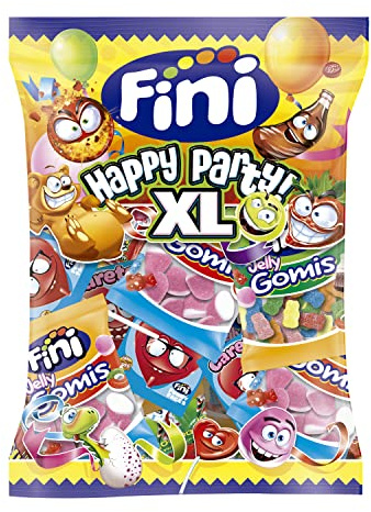 Fini Happy Party | Dulces Surtidos con Piruletas, Chicles y Gominolas Sin Gluten - 500 gr