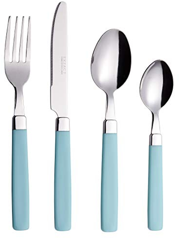 EXZACT Cutlery Set 16pcs Stainless Steel - Coloured Handles - 4 x Forks, 4 x Knives, 4 x Table Spoons, 4 x Tea Spoons - Dishwasher Safe (Turquoise)